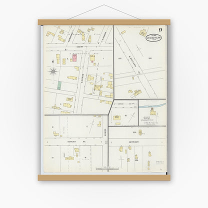 Old map wall art mockup — magnetic wood frame on white wall — Sanborn Fire Insurance Map from Cheboygan, Cheboygan County, Michigan (1895), Sheet #0009