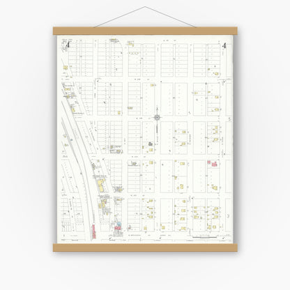 Old map wall art mockup — magnetic wood frame on white wall — Sanborn Fire Insurance Map from Tulia, Swisher County, Texas (1936), Sheet #0004