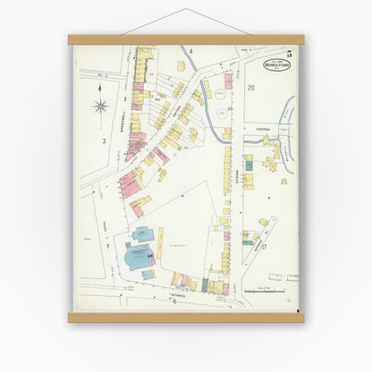 Old map wall art mockup — magnetic wood frame on white wall — Sanborn Fire Insurance Map from Morristown, Morris County, New Jersey (1909), Sheet #0005