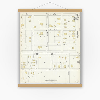 Old map wall art mockup — magnetic wood frame on white wall — Sanborn Fire Insurance Map from Ocala, Marion County, Florida (1912), Sheet #0026