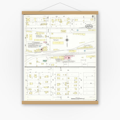 Old map wall art mockup — magnetic wood frame on white wall — Sanborn Fire Insurance Map from Sheldon, O'Brien County, Iowa (1909), Sheet #0006