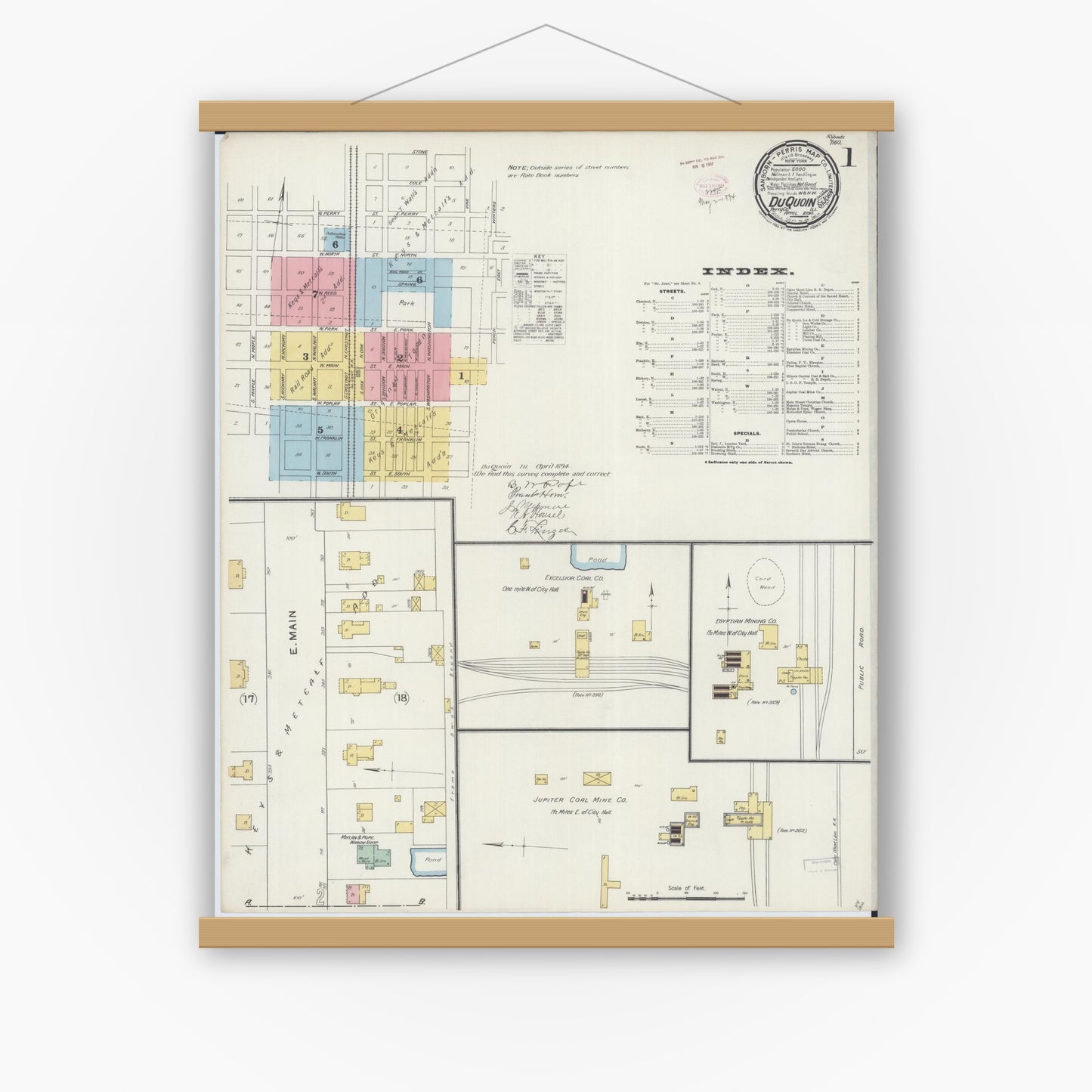 Old map wall art mockup — magnetic wood frame on white wall — Sanborn Fire Insurance Map from Du Quoin, Perry County, Illinois (1894) - Complete Map Set