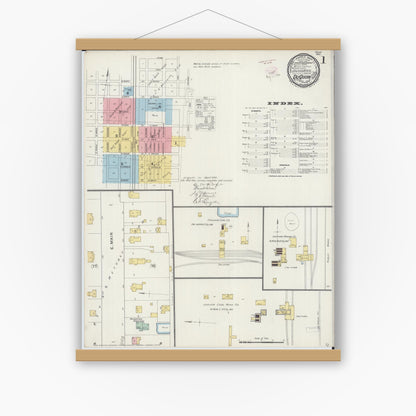 Old map wall art mockup — magnetic wood frame on white wall — Sanborn Fire Insurance Map from Du Quoin, Perry County, Illinois (1894) - Complete Map Set