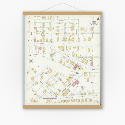 Old map wall art mockup — magnetic wood frame on white wall — Sanborn Fire Insurance Map from Logan, Hocking County, Ohio (1900), Sheet #0003
