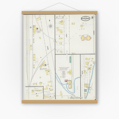 Old map wall art mockup — magnetic wood frame on white wall — Sanborn Fire Insurance Map from New Richmond, St. Croix County, Wisconsin (1892), Sheet #0003