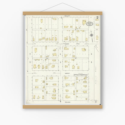 Old map wall art mockup — magnetic wood frame on white wall — Sanborn Fire Insurance Map from Tracy, Lyon County, Minnesota (1909), Sheet #0002