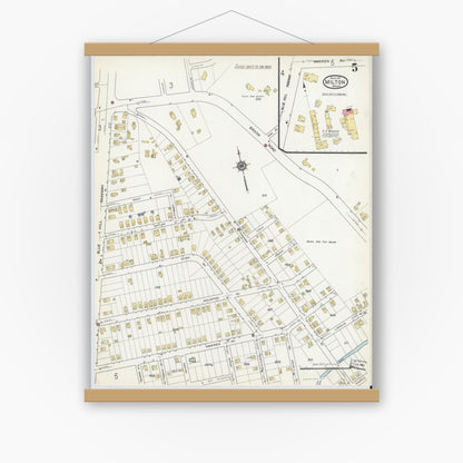 Old map wall art mockup — magnetic wood frame on white wall — Sanborn Fire Insurance Map from Milton, Norfolk County, Massachusetts (1917), Sheet #0005