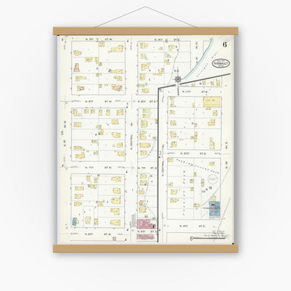Old map wall art mockup — magnetic wood frame on white wall — Sanborn Fire Insurance Map from Faribault, Rice County, Minnesota (1914), Sheet #0006