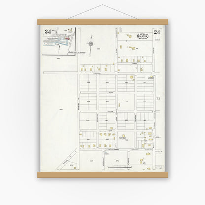 Old map wall art mockup — magnetic wood frame on white wall — Sanborn Fire Insurance Map from Palatka, Putnam County, Florida (1924), Sheet #0024