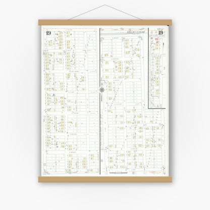Old map wall art mockup — magnetic wood frame on white wall — Sanborn Fire Insurance Map from Herrin, Williamson County, Illinois (1941), Sheet #0019
