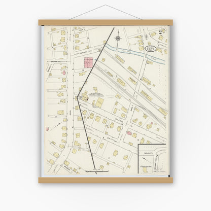 Old map wall art mockup — magnetic wood frame on white wall — Sanborn Fire Insurance Map from Scio, Harrison County, Ohio (1915), Sheet #0002
