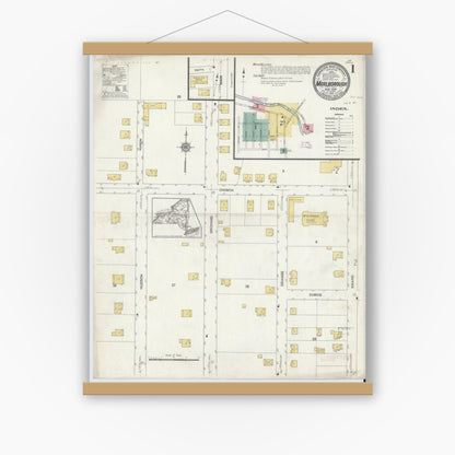 Old map wall art mockup — magnetic wood frame on white wall — Sanborn Fire Insurance Map from Marlborough, Ulster County, New York (1912) - Complete Map Set