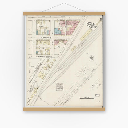 Old map wall art mockup — magnetic wood frame on white wall — Sanborn Fire Insurance Map from Fort Worth, Tarrant County, Texas (1885), Sheet #0009
