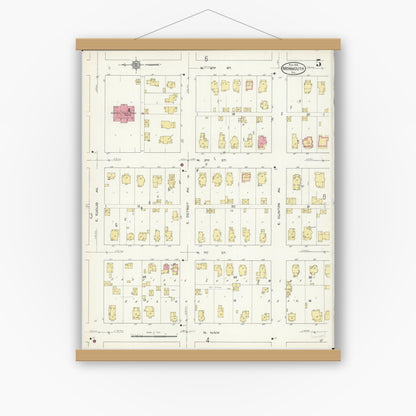 Old map wall art mockup — magnetic wood frame on white wall — Sanborn Fire Insurance Map from Monmouth, Warren County, Illinois (1913), Sheet #0005