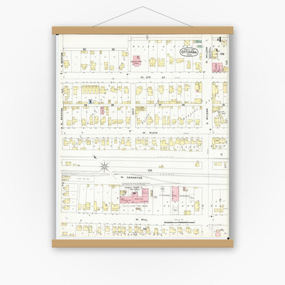 Old map wall art mockup — magnetic wood frame on white wall — Sanborn Fire Insurance Map from Ottumwa, Wapello County, Iowa (1897), Sheet #0004