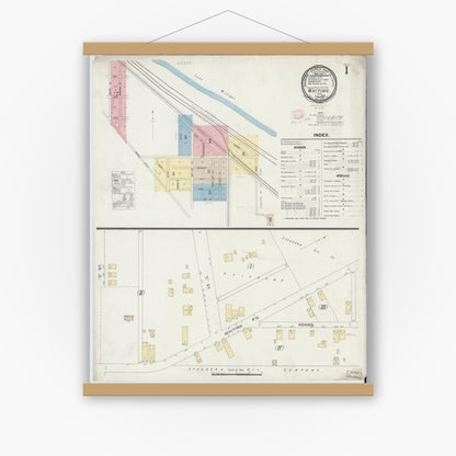 Old map wall art mockup — magnetic wood frame on white wall — Sanborn Fire Insurance Map from Whiting, Lake County, Indiana (1896), Sheet #0001