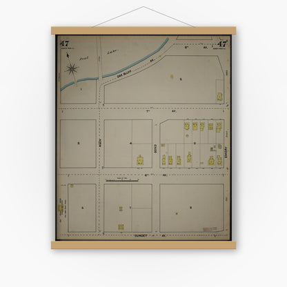 Old map wall art mockup — magnetic wood frame on white wall — Sanborn Fire Insurance Map from New Jersey Coast, New Jersey Coast, New Jersey (1890), Sheet #0047