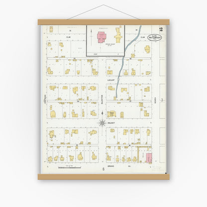Old map wall art mockup — magnetic wood frame on white wall — Sanborn Fire Insurance Map from Whitewright, Grayson County, Texas (1900), Sheet #0002