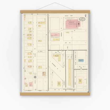 Old map wall art mockup — magnetic wood frame on white wall — Sanborn Fire Insurance Map from Zion, Lake County, Illinois (1911), Sheet #0007