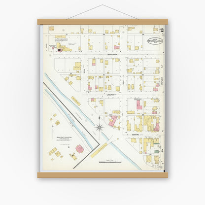 Old map wall art mockup — magnetic wood frame on white wall — Sanborn Fire Insurance Map from McConnelsville, Morgan County, Ohio (1901), Sheet #0002