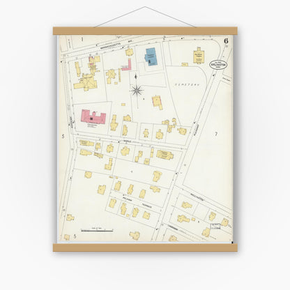 Old map wall art mockup — magnetic wood frame on white wall — Sanborn Fire Insurance Map from Arlington, Middlesex County, Massachusetts (1903), Sheet #0006