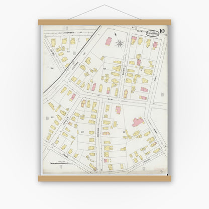 Old map wall art mockup — magnetic wood frame on white wall — Sanborn Fire Insurance Map from Glens Falls, Warren County, New York (1895), Sheet #0010