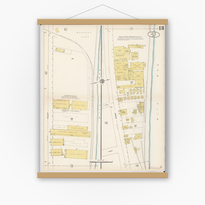 Old map wall art mockup — magnetic wood frame on white wall — Sanborn Fire Insurance Map from Hilo, Hawaii County, Hawaii (1914), Sheet #0013