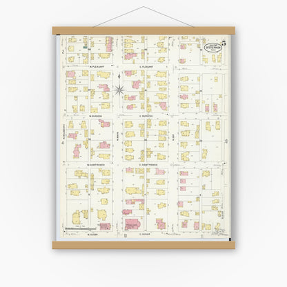 Old map wall art mockup — magnetic wood frame on white wall — Sanborn Fire Insurance Map from Mount Vernon, Knox County, Ohio (1907), Sheet #0005