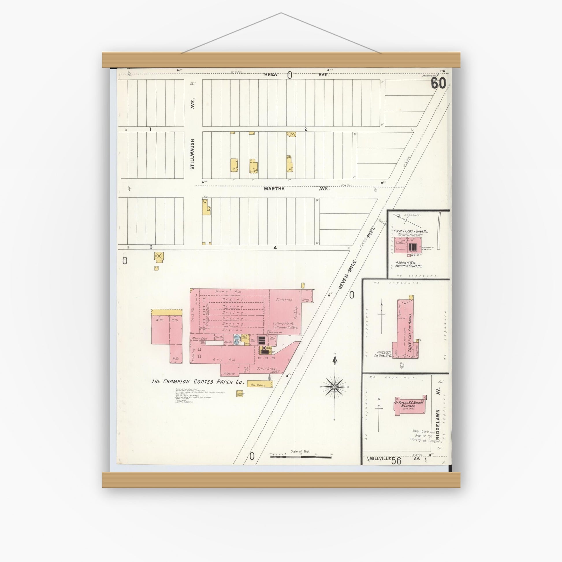 Old map wall art mockup — magnetic wood frame on white wall — Sanborn Fire Insurance Map from Hamilton, Butler County, Ohio (1899), Sheet #0060