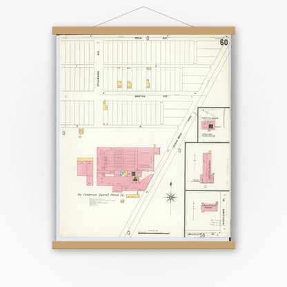 Old map wall art mockup — magnetic wood frame on white wall — Sanborn Fire Insurance Map from Hamilton, Butler County, Ohio (1899), Sheet #0060