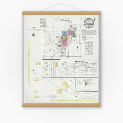 Old map wall art mockup — magnetic wood frame on white wall — Sanborn Fire Insurance Map from Lewistown, Fulton County, Illinois (1919) - Complete Map Set