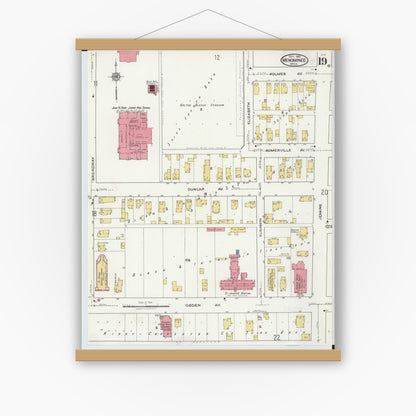 Old map wall art mockup — magnetic wood frame on white wall — Sanborn Fire Insurance Map from Menominee, Menominee County, Michigan (1921), Sheet #0019