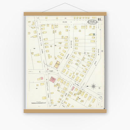 Old map wall art mockup — magnetic wood frame on white wall — Sanborn Fire Insurance Map from Gloversville, Fulton County, New York (1907), Sheet #0011