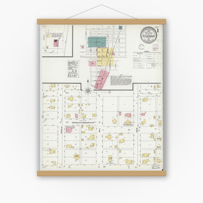 Old map wall art mockup — magnetic wood frame on white wall — Sanborn Fire Insurance Map from Veedersburg, Fountain County, Indiana (1902) - Complete Map Set