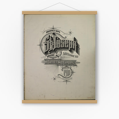 Old map wall art mockup — magnetic wood frame on white wall — Sanborn Fire Insurance Map from Saint Joseph, Buchanan County, Missouri (1911), Sheet #0001
