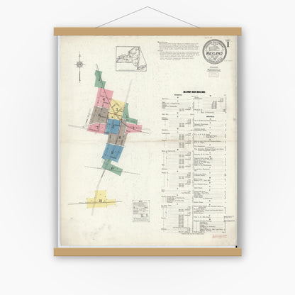 Old map wall art mockup — magnetic wood frame on white wall — Sanborn Fire Insurance Map from Wayland, Steuben County, New York (1913) - Complete Map Set