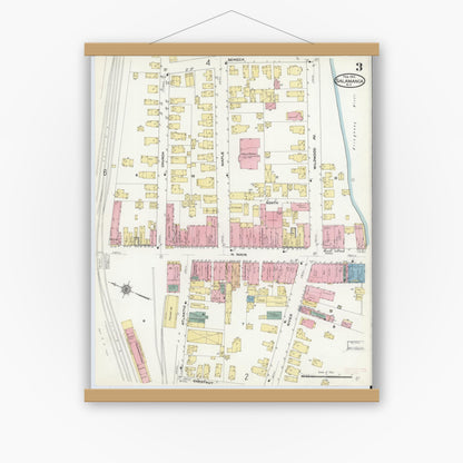 Old map wall art mockup — magnetic wood frame on white wall — Sanborn Fire Insurance Map from Salamanca, Cattaraugus County, New York (1910), Sheet #0003