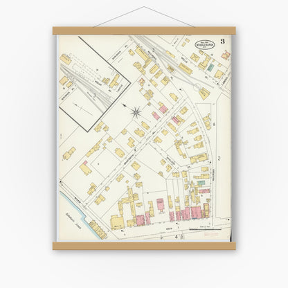 Old map wall art mockup — magnetic wood frame on white wall — Sanborn Fire Insurance Map from Middleburgh, Schoharie County, New York (1904), Sheet #0003