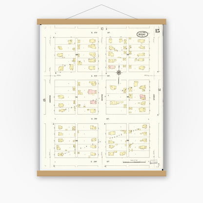 Old map wall art mockup — magnetic wood frame on white wall — Sanborn Fire Insurance Map from Boone, Boone County, Iowa (1909), Sheet #0015