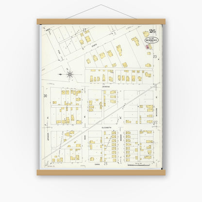 Old map wall art mockup — magnetic wood frame on white wall — Sanborn Fire Insurance Map from Menominee, Menominee County, Michigan (1907), Sheet #0026