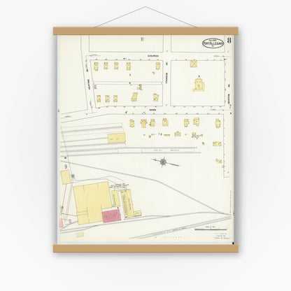 Old map wall art mockup — magnetic wood frame on white wall — Sanborn Fire Insurance Map from Port Allegany, McKean County, Pennsylvania (1909), Sheet #0008