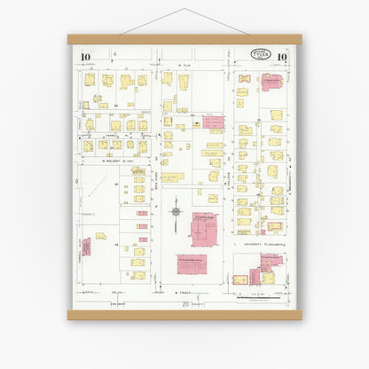 Old map wall art mockup — magnetic wood frame on white wall — Sanborn Fire Insurance Map from Tyler, Smith County, Texas (1928), Sheet #0010