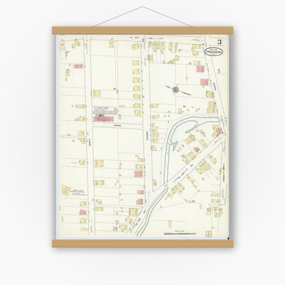 Old map wall art mockup — magnetic wood frame on white wall — Sanborn Fire Insurance Map from Stroudsburg, Monroe County, Pennsylvania (1912), Sheet #0003