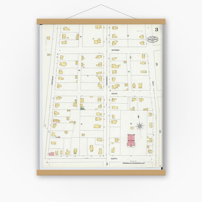 Old map wall art mockup — magnetic wood frame on white wall — Sanborn Fire Insurance Map from Bellevue, Huron And Sandusky County, Ohio (1899), Sheet #0003