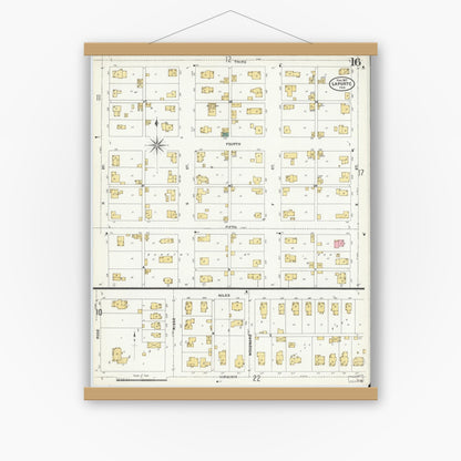 Old map wall art mockup — magnetic wood frame on white wall — Sanborn Fire Insurance Map from La Porte, La Porte County, Indiana (1907), Sheet #0016