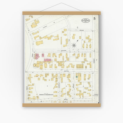 Old map wall art mockup — magnetic wood frame on white wall — Sanborn Fire Insurance Map from Winchendon, Worcester County, Massachusetts (1904), Sheet #0005