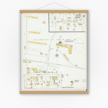 Old map wall art mockup — magnetic wood frame on white wall — Sanborn Fire Insurance Map from Boyd, Chippewa County, Wisconsin (1900), Sheet #0002