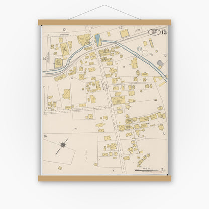 Old map wall art mockup — magnetic wood frame on white wall — Sanborn Fire Insurance Map from Hilo, Hawaii County, Hawaii (1921), Sheet #0015