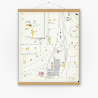Old map wall art mockup — magnetic wood frame on white wall — Sanborn Fire Insurance Map from Wellston, Jackson County, Ohio (1904), Sheet #0010