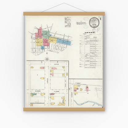 Old map wall art mockup — magnetic wood frame on white wall — Sanborn Fire Insurance Map from Lititz, Lancaster County, Pennsylvania (1898), Sheet #0001